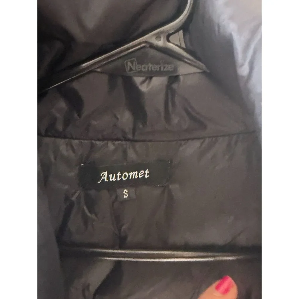 Automet Women’s Small Black Cropped Puffer Vest Y2K Oversized Collar